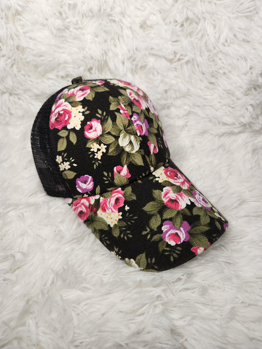Black Floral Hat