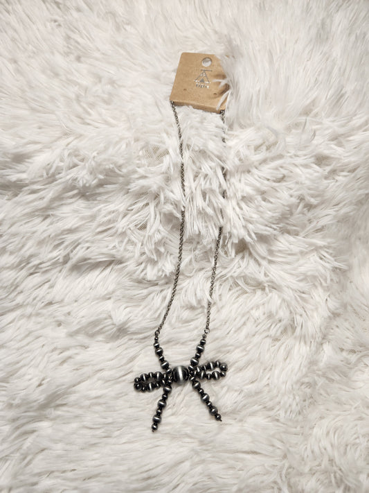 Silver Pearl Bow Necklace