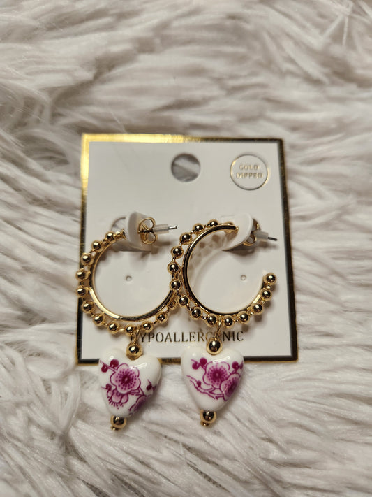 Ceramic Heart Hoops
